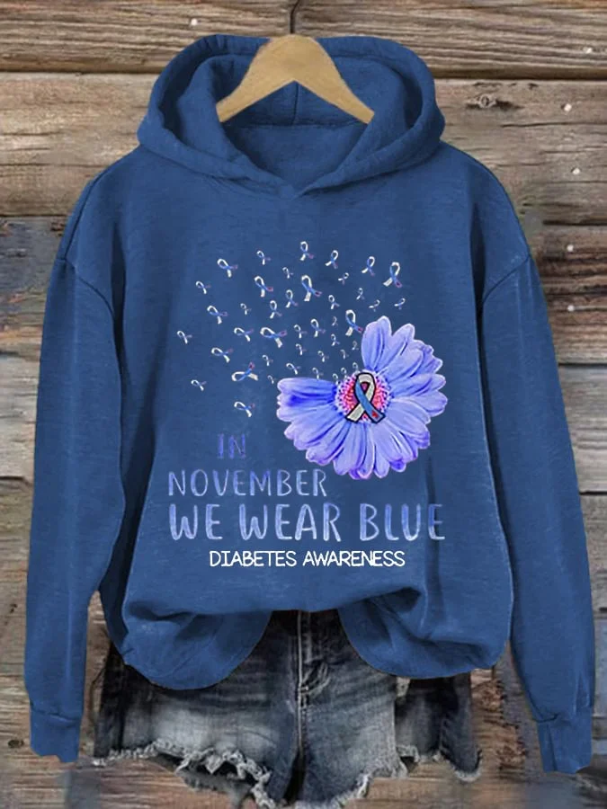 Women's Casual Diabetes Awareness Print Hoodie Long Sleeve Sweatshirt