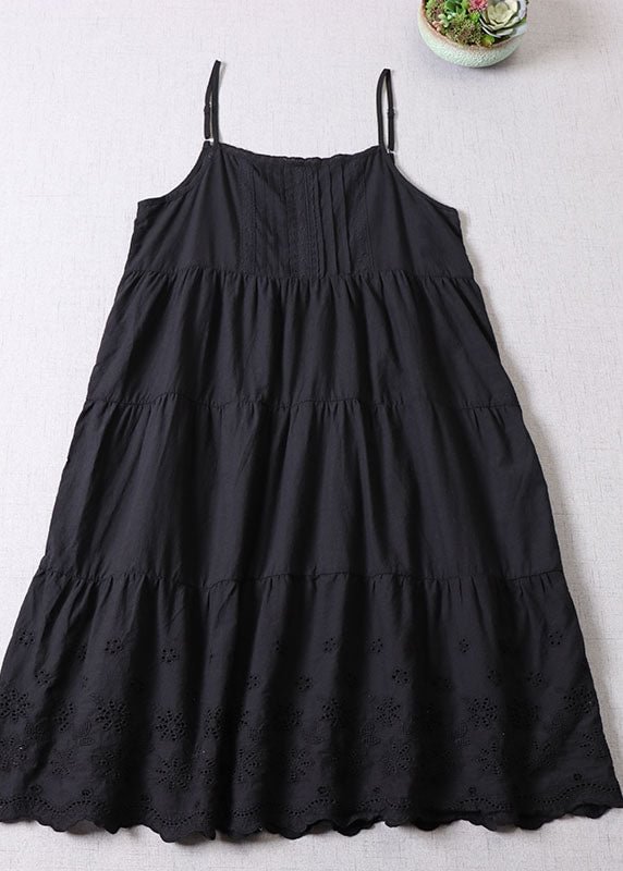 Black Embroideried Patchwork Cotton Mini Dresses Spring CK268- Fabulory