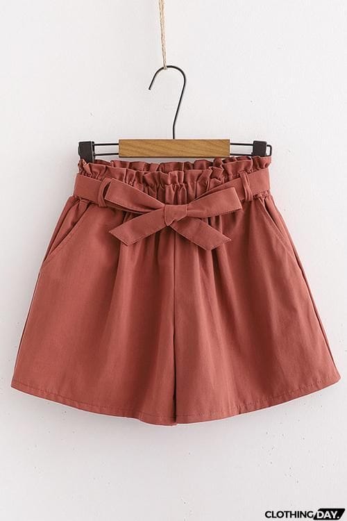Bow Tie Elastic Waist Shorts