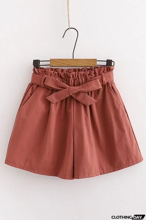 Bow Tie Elastic Waist Shorts