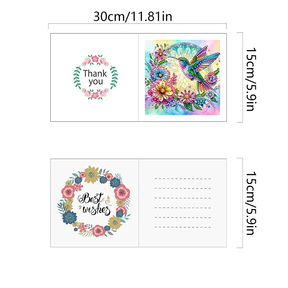 6Pcs DIY Hummingbird Special Shape Diamond Handmade Card for Friends Gift【With White Envelope】
