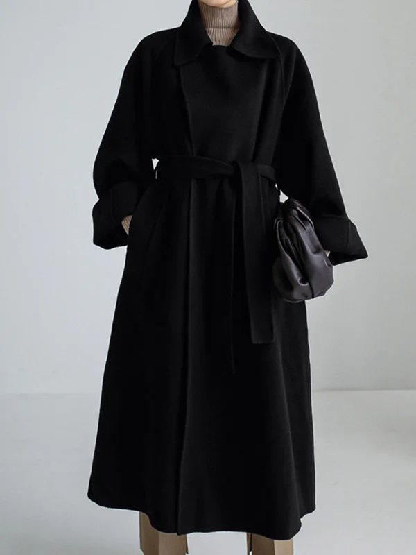 Urban Roomy Pure Color Split-Joint Woolen Coat