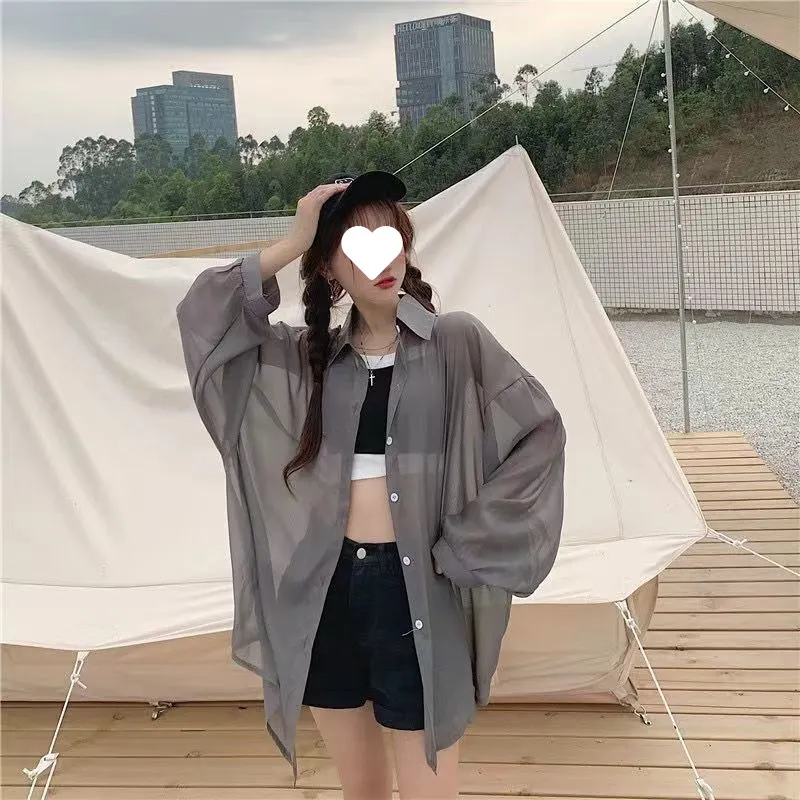 Brownm Brownm Thin Coat Women's Summer New Loose Anti-Ultraviolet Breathable Ice Sleeve Shirt Long-Sleeved Top