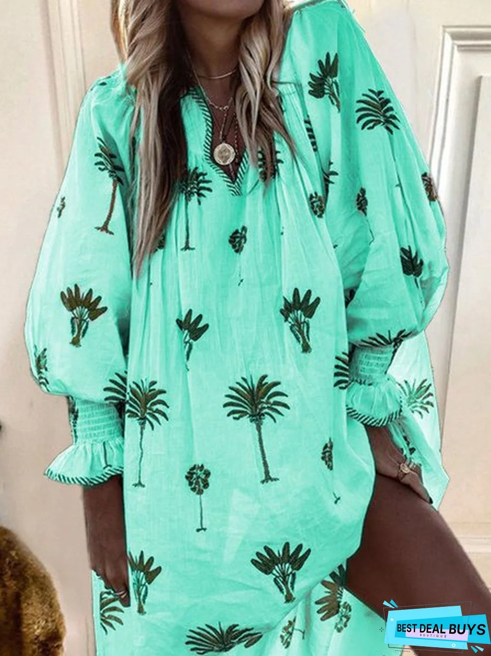 Summer Boho V Neck Beach Boho Floral Casual Mini Dress