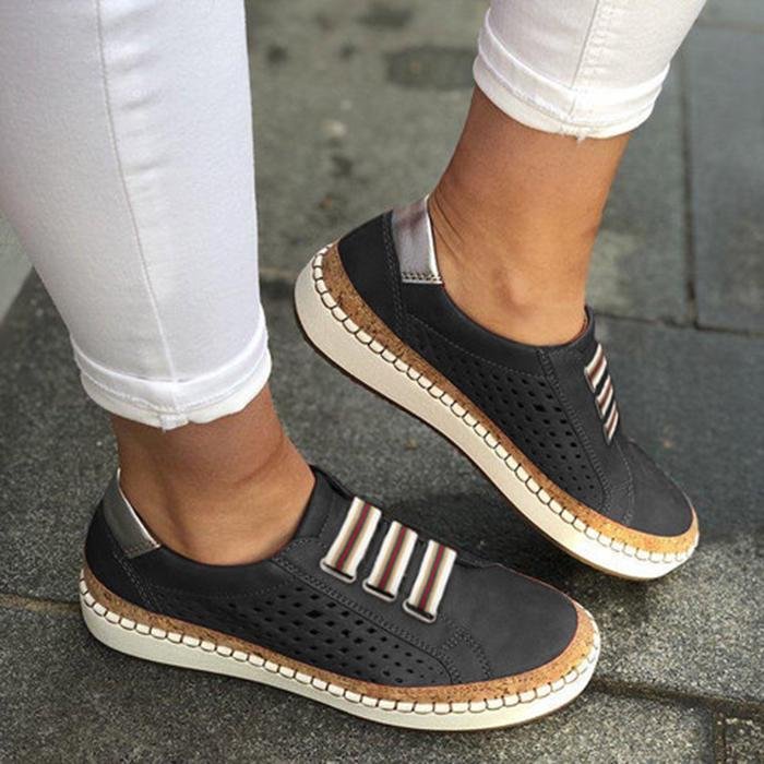 Ladies Breathable Hollow Out Sneakers Casual Round Toe Flat Loafers Comfortable Sneakers Female Plus Size Chaussure Shoes