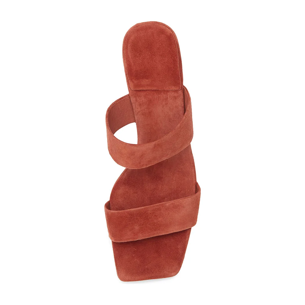 Rust Vegan Suede Square Toe Platform Heel Mule Shoes for Women