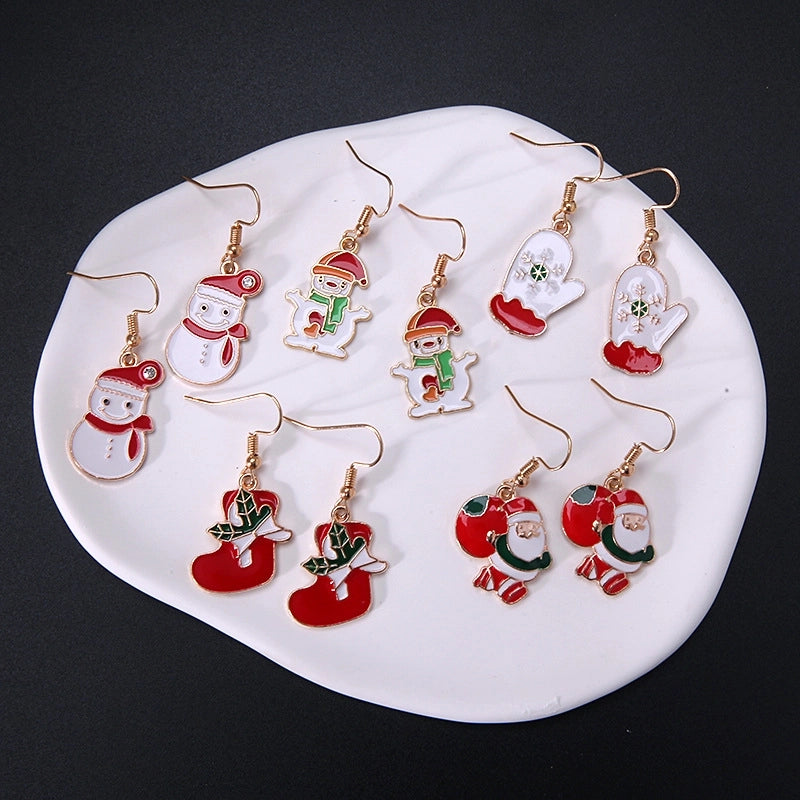 Fashion Christmas Tree Gloves Alloy Plating Inlay Artificial Gemstones Christmas Women’s Drop Earrings 1 Pair