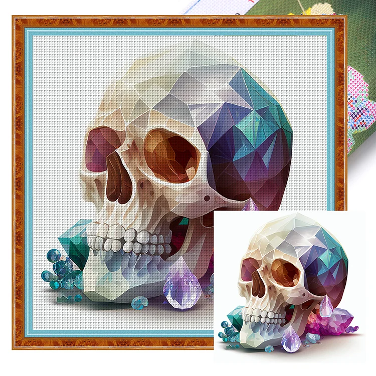 Color Skull 11CT Stamped Cross Stitch 50*50CM