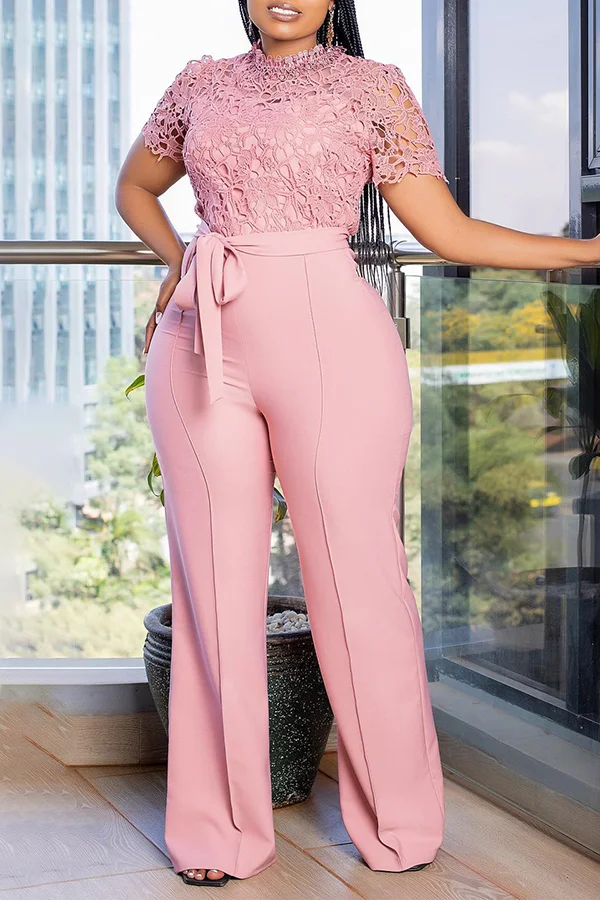 Gorgeous Lace Panel Tie Front Jumpsuit