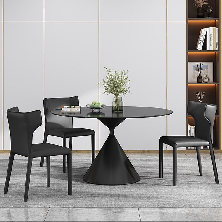 Homemys White Modern Sintered Stone Dining Table With Stainless Steel Base