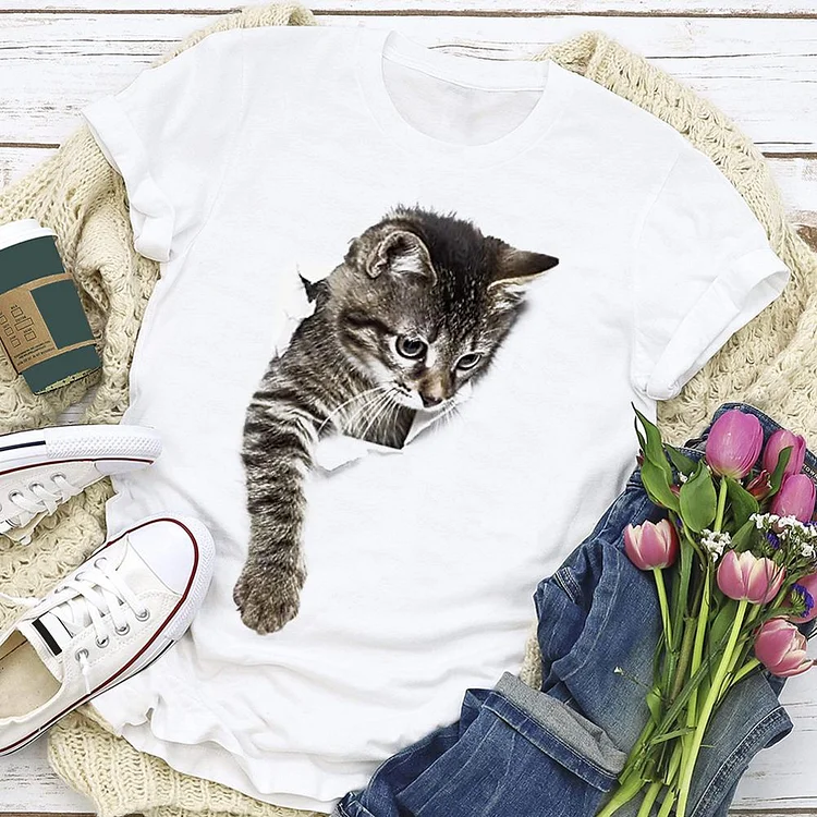 Climbing cat T-shirt Tee -01488-Annaletters