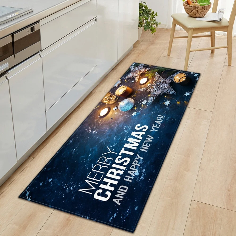 Christmas Kitchen Rug Home Entrance Doormat Living Room Bedroom Children Decoration Carpet Hallway Bathroom Anti-Slip Floor Mat