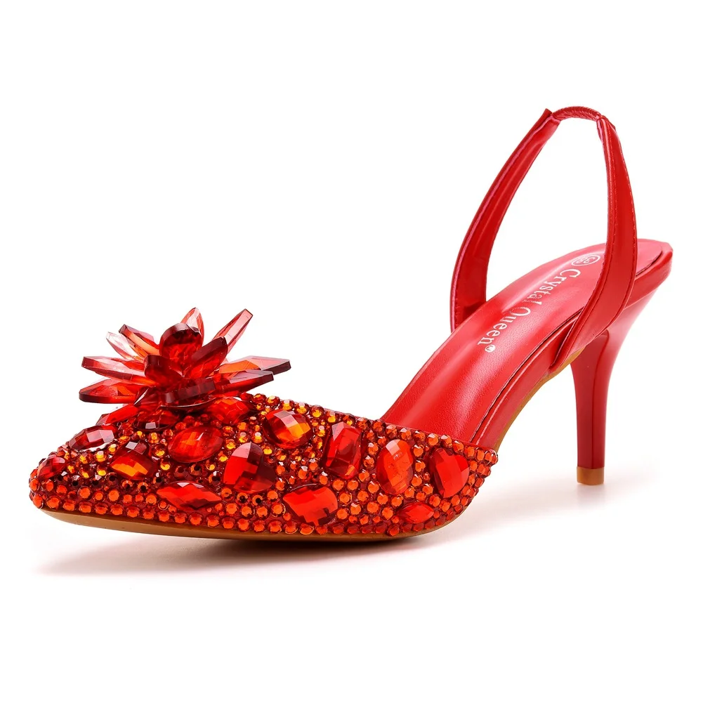 Breakj Breakj Cm Silver Light-Mouthed Pointed Sandals Water Drill Glass Fine Heel Sandals Large Wedding Shoes Bride Wedding Women's Shoes