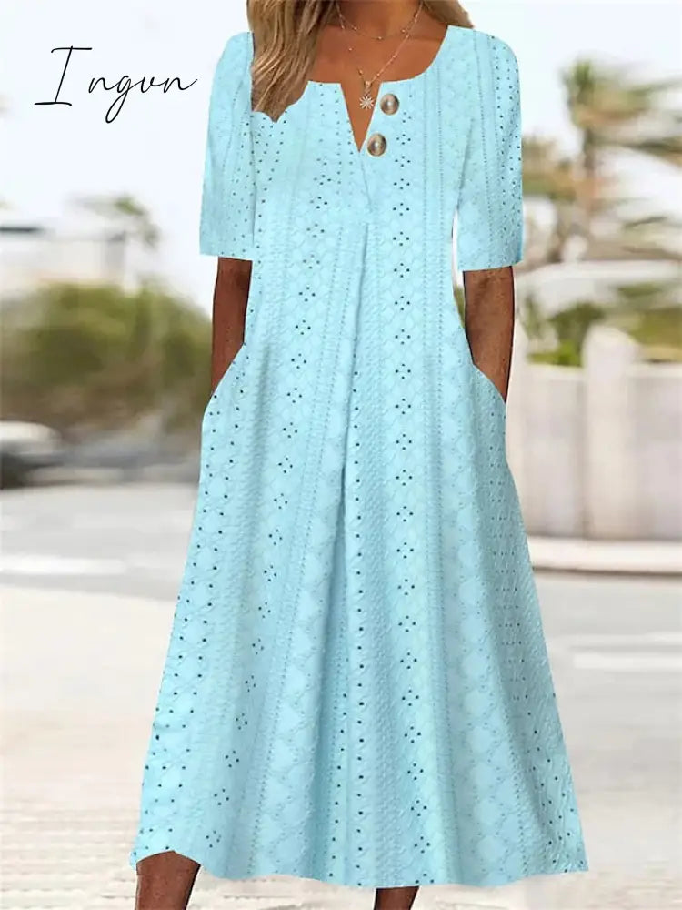 Ingvn - Women’s Casual Dress Summer Midi Button Pocket Outdoor Daily Vacation Fashion Modern