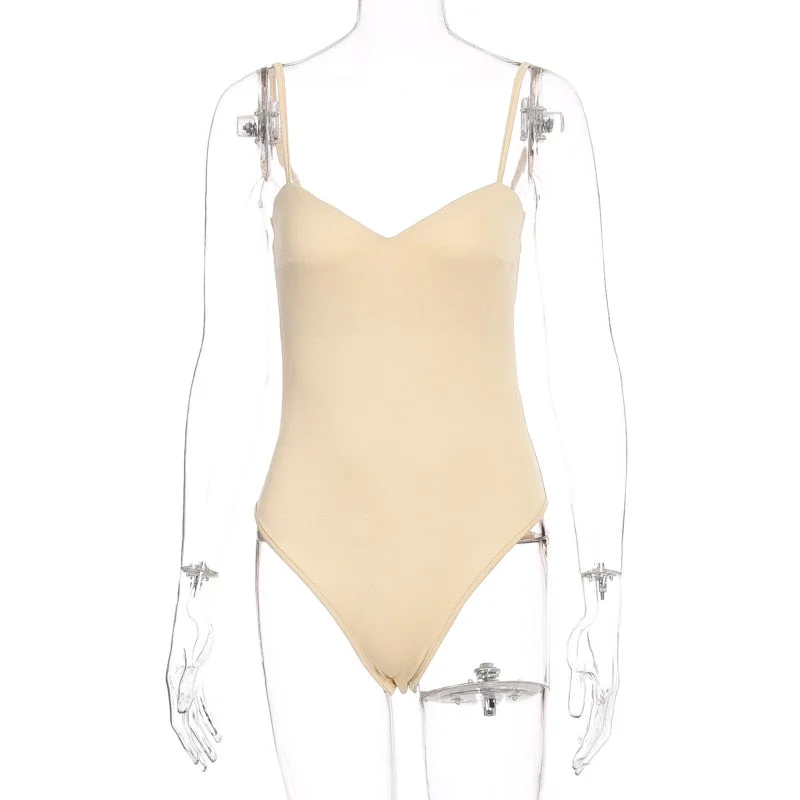 Dulzura solid strap women bodysuit bodycon sexy backless streetwear elegant 2020 summer clothes party club thong body basic