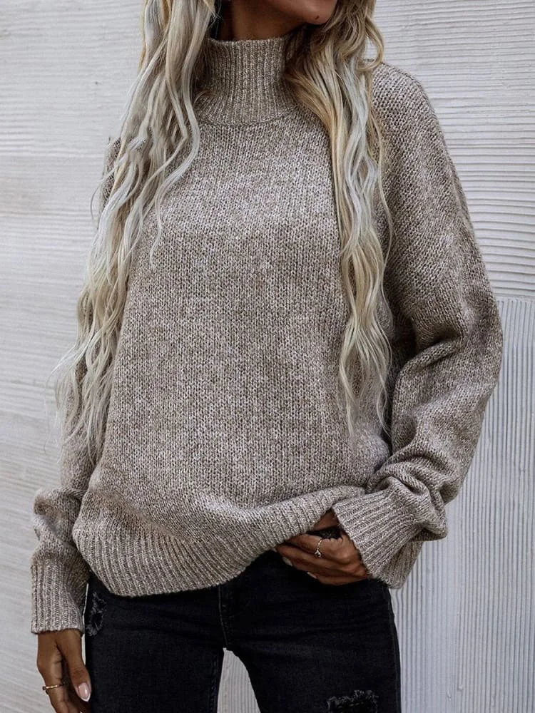 Pullover Loose Knitted Sweater Large Size Turtleneck Solid Color Sweater