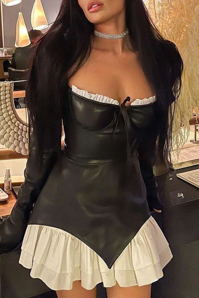 Sexy Street Solid Patchwork High Opening Square Collar A Line Dresses