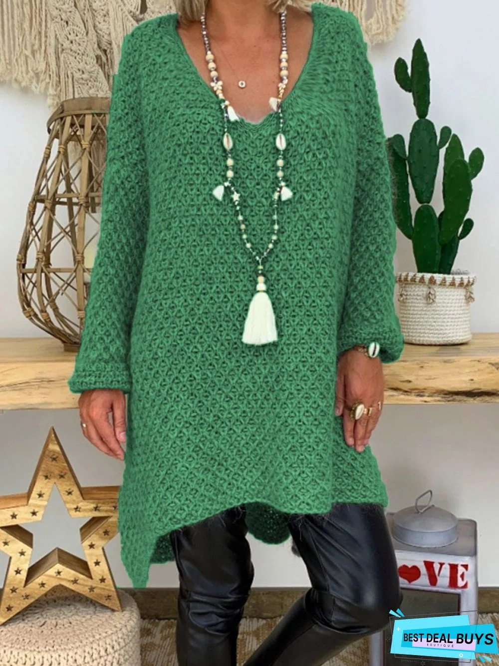 Plus Size Sweater Dresses V Neck Women Casual Dresses