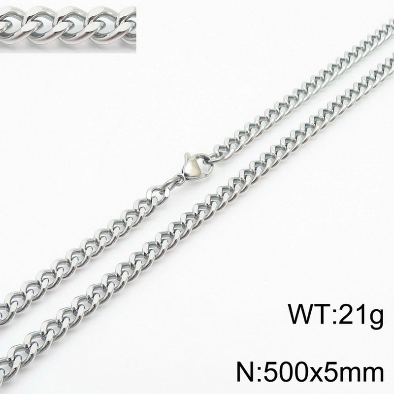 Fashion Simple Bracelet Stainless Steel Six-Sided Grinding Chain Choker Necklace