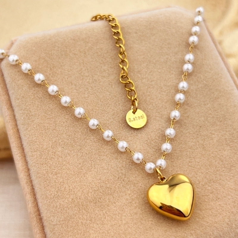 Casual Elegant Heart Shape 304 Stainless Steel 18K Gold Plated Stainless Steel Necklaces