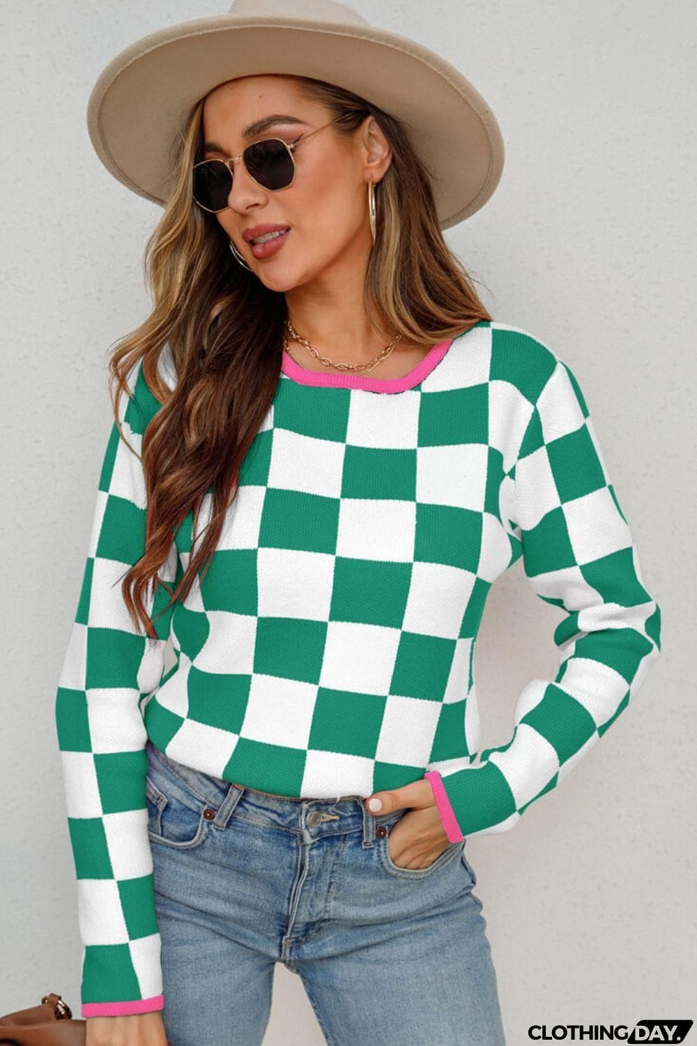 Checkered Round Neck Sweater
