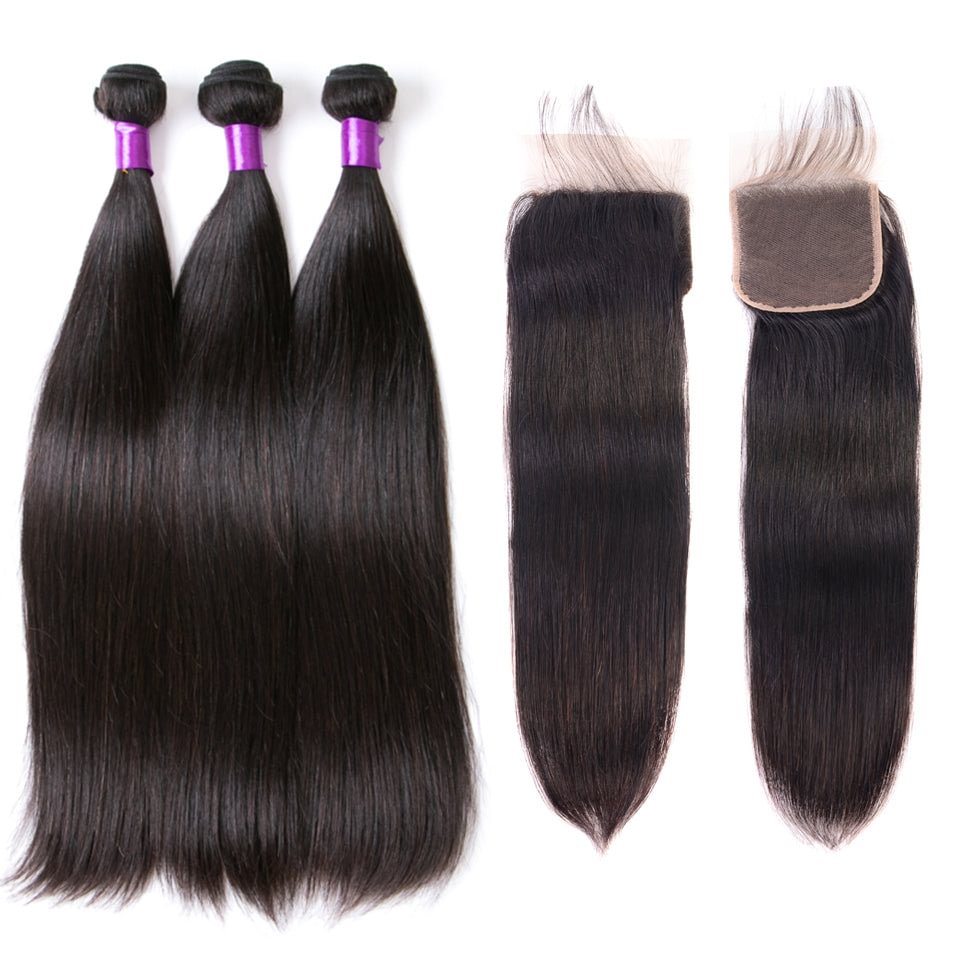 Vallbest Straight Hair 3/4 Bundles With Lace Closure Extensions US Mall Lifes