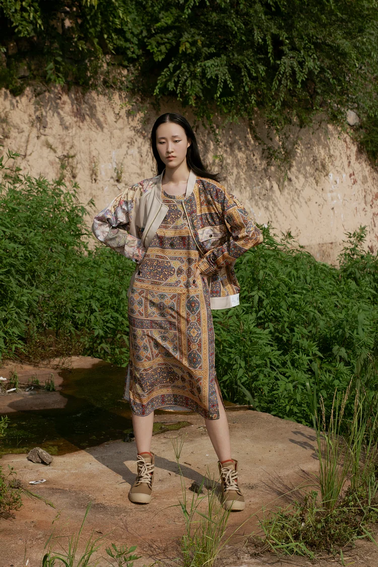 AGA KHAN MUSEUM X JUMA Shahnameh Slip Dress  - 15 Recycled Water Bottles - Taupe