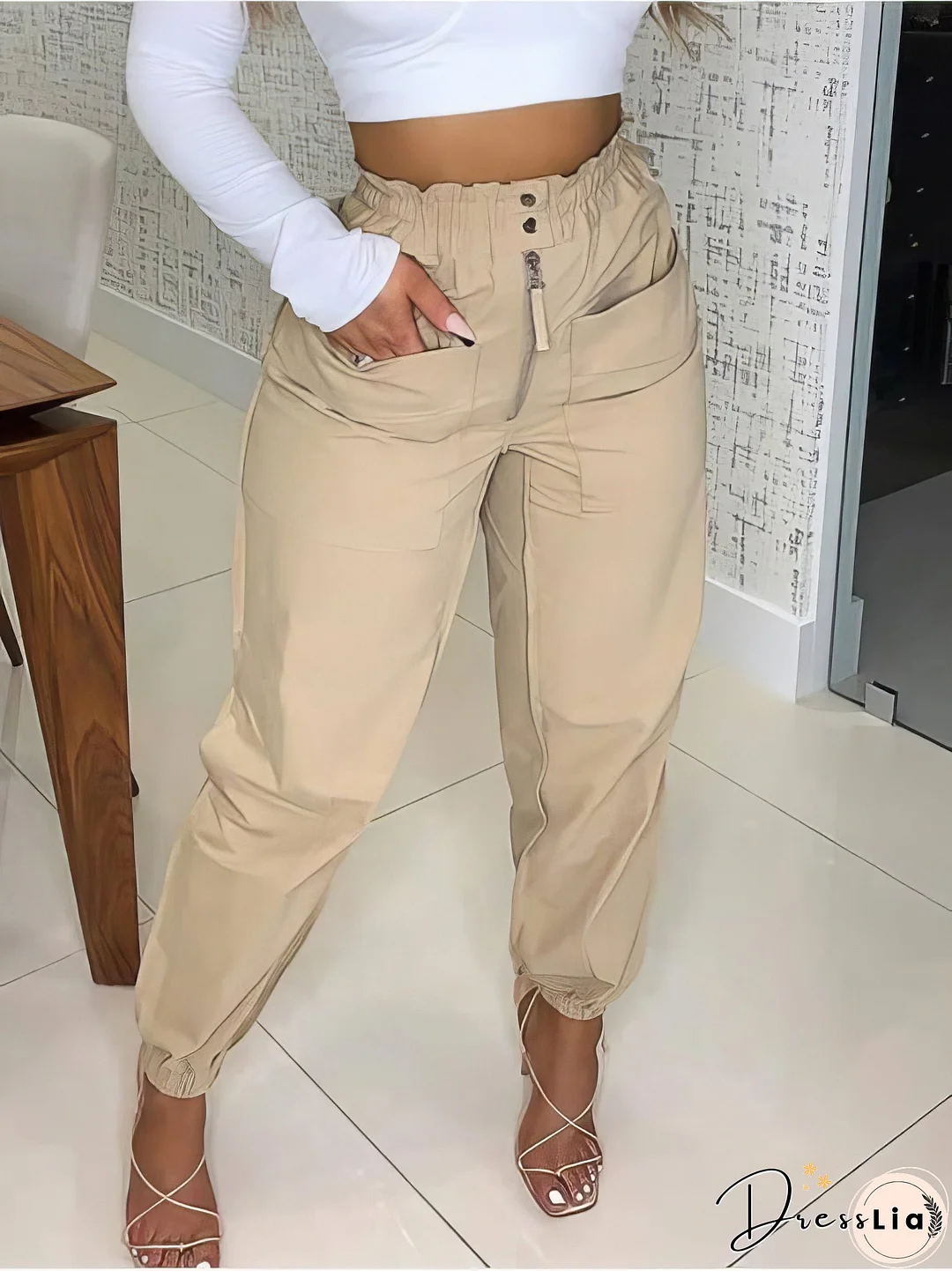 Zip Button Pocket Casual Pants