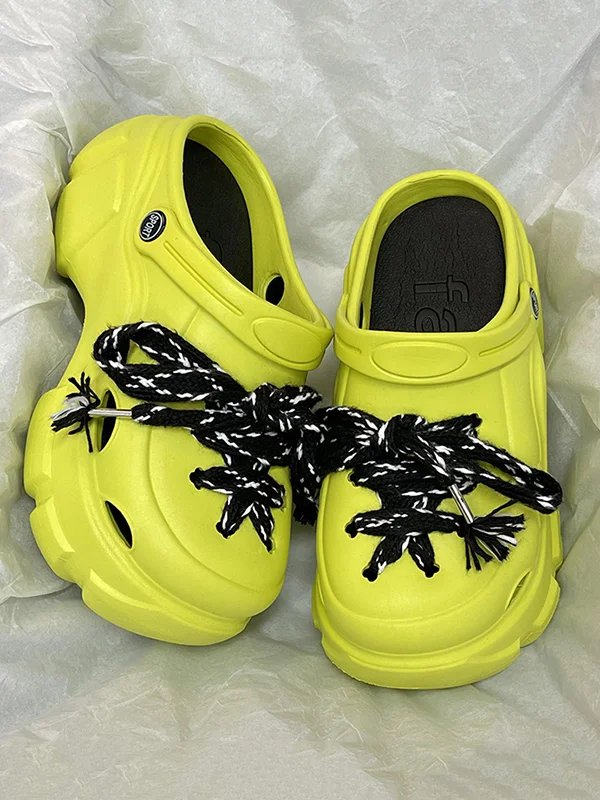 Round-Toe Hollow Slider Sandals Platform Shoes Crocs
