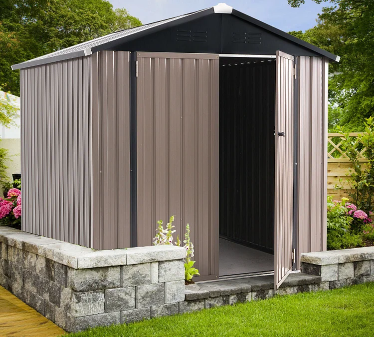 6'x6' Outdoor Metal Storage Shed for Garden Tools w/ Lockable Door