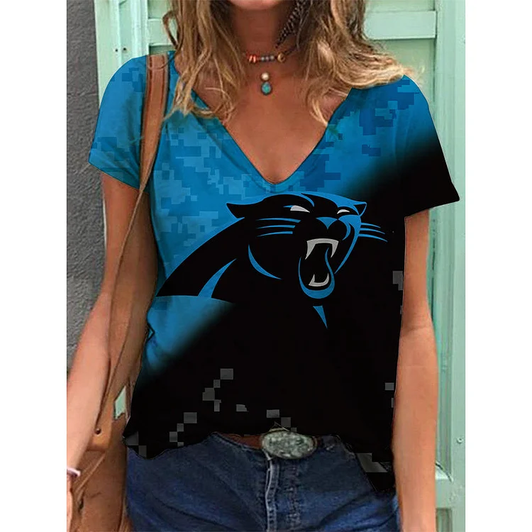 Carolina Panthers  Lightweight Short Sleeve V-Neck T-Shirt