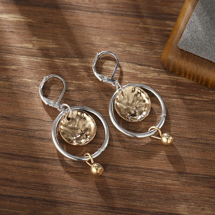 Vintage Two Tone Hammer Pattern Round Earrings