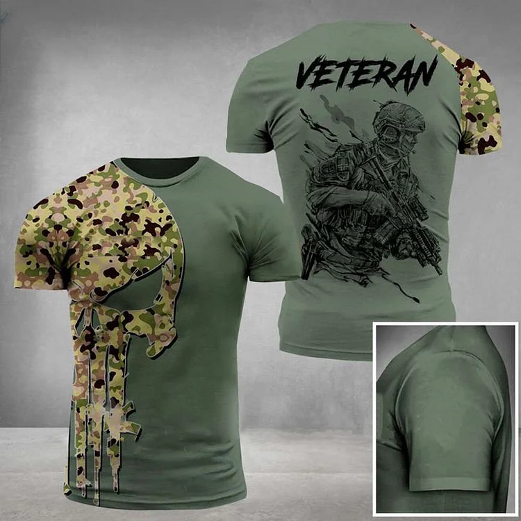 Broswear Skull Veteran Soldier Painting Vintage Casual T-Shirt