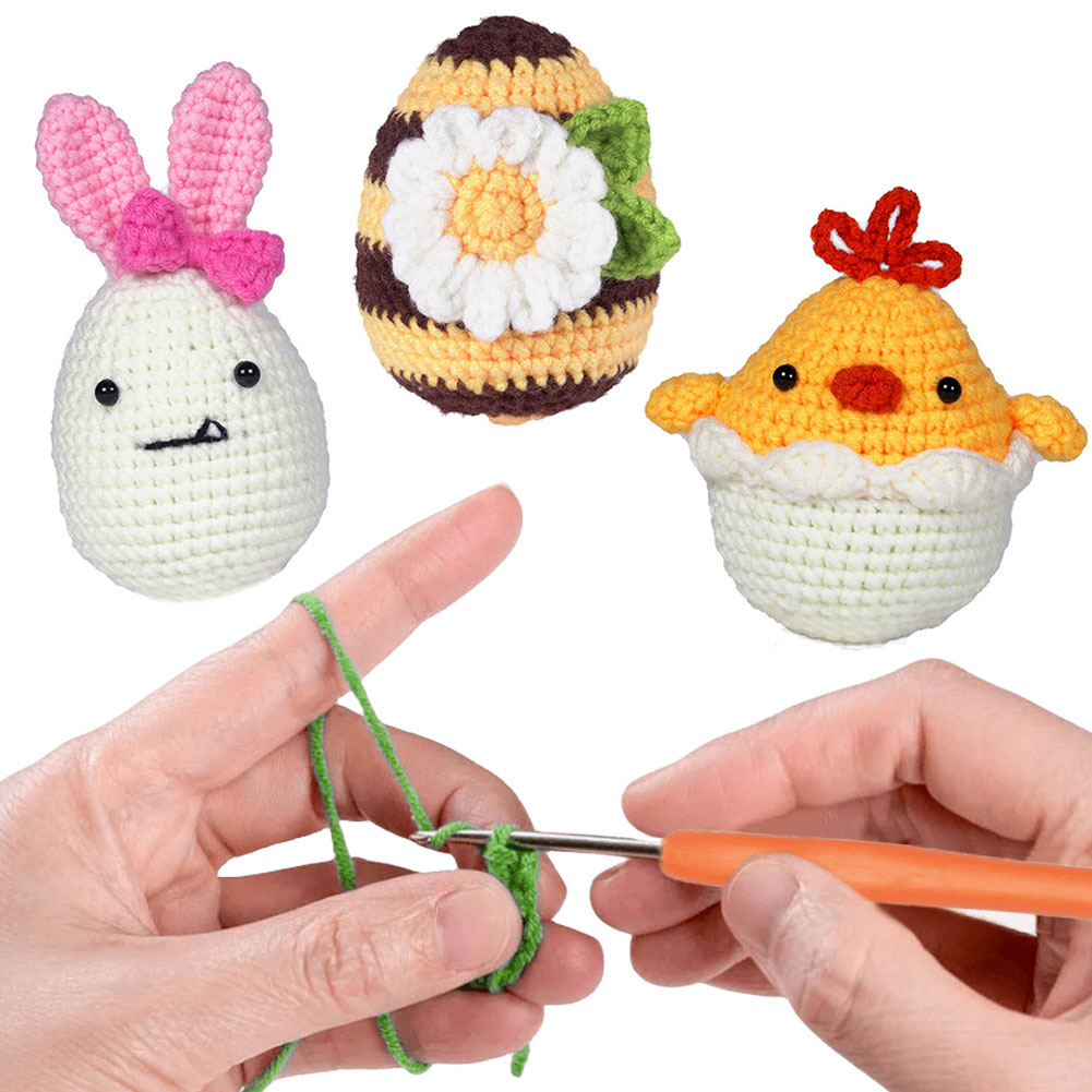 3Pcs Beginner Crochet Kit with Detailed Tutorials Rabbit Chicken Bee Egg for DIY
