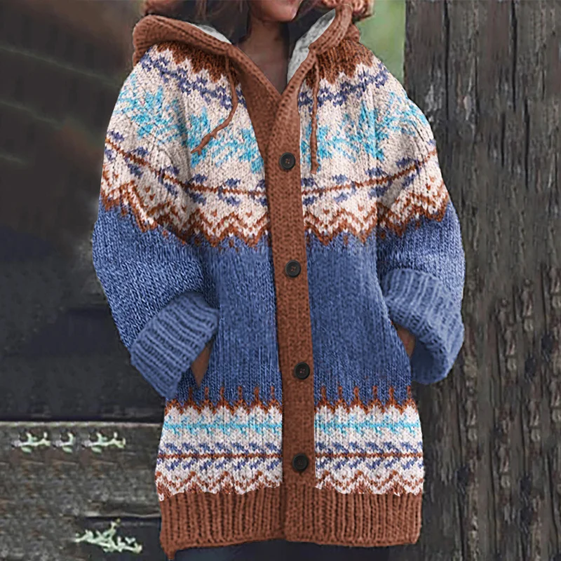Vintage Iceland Snowflake Knitted Warm Women's Sweater Jacket