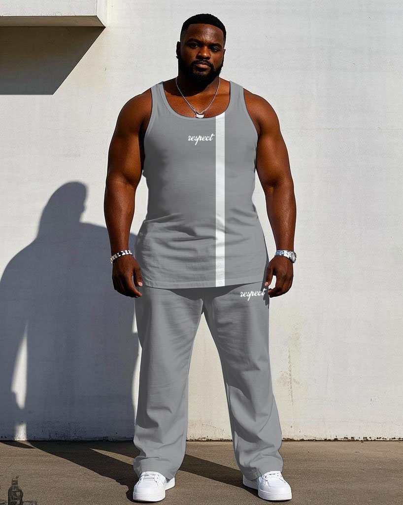 Men's Plus Size Casual Grey Vest Trousers Suit