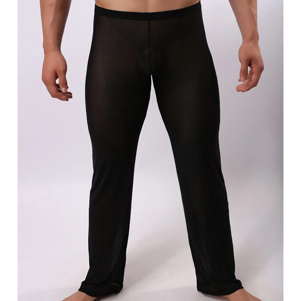 Hirigin Men's Sexy Soft Mesh Transparent Pants Stretchy Trousers Sleepwear Hot Transparent Men's Homewear Pants
