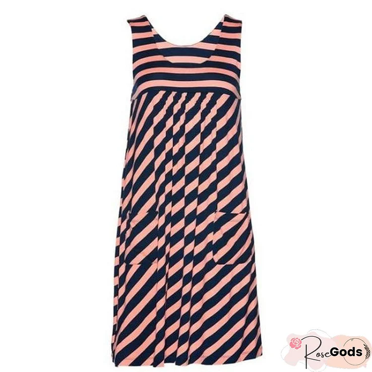 Fashion Striped Dress Large Size Summer Dress Loose Simple Sleeveless Dress Women's Clothing