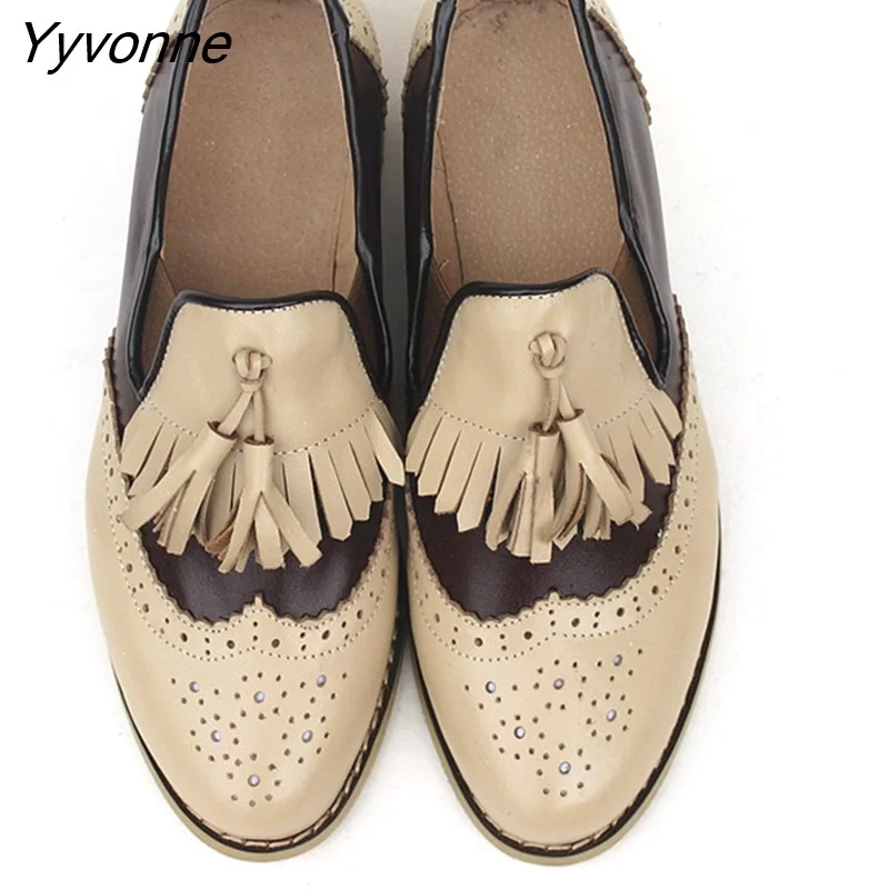 Yyvonne Women oxford Spring shoes genuine leather loafers for woman sneakers female oxfords ladies tassel single shoes 2023 summer shoes