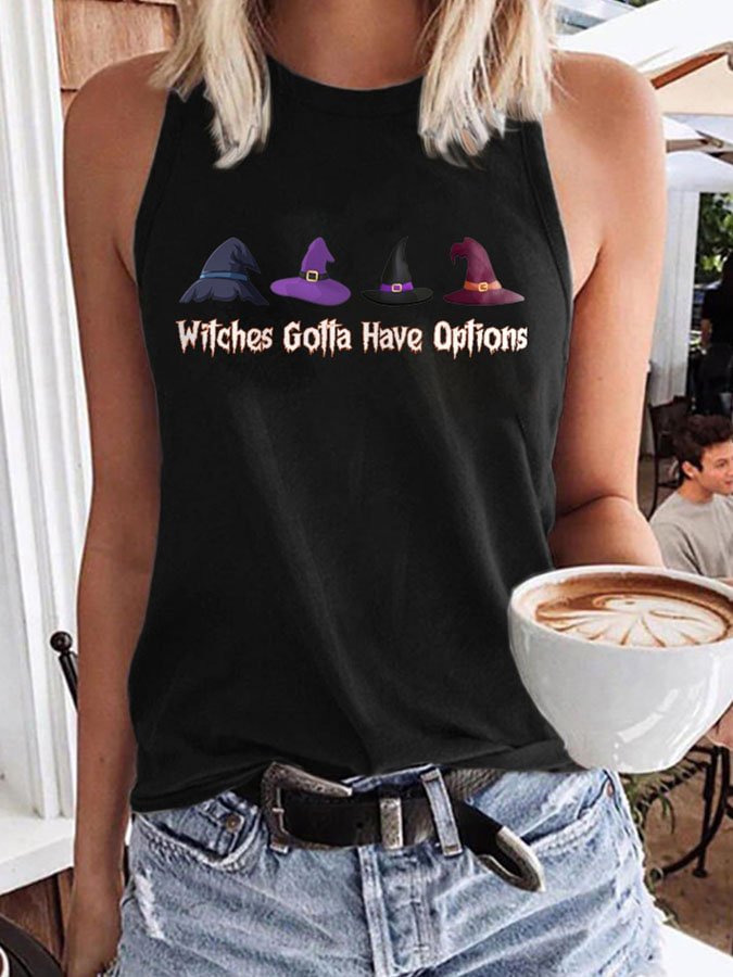 Witches Gotta Have Options Print Sleeveless Casual Tank Top