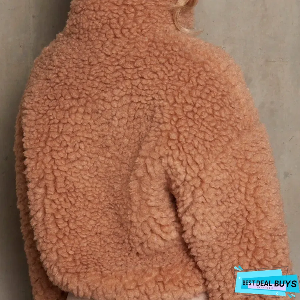 Plush Cardigan Short Jacket Lambswool Coat Woman