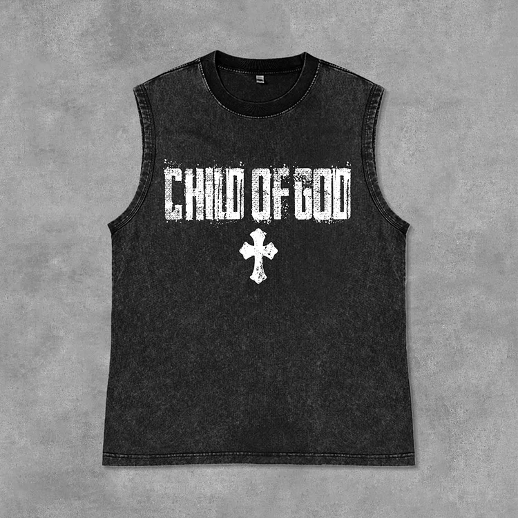 Vintage Child Of God Cross Graphic Print Acid Washed Sleeveless Tank Top SOPULA