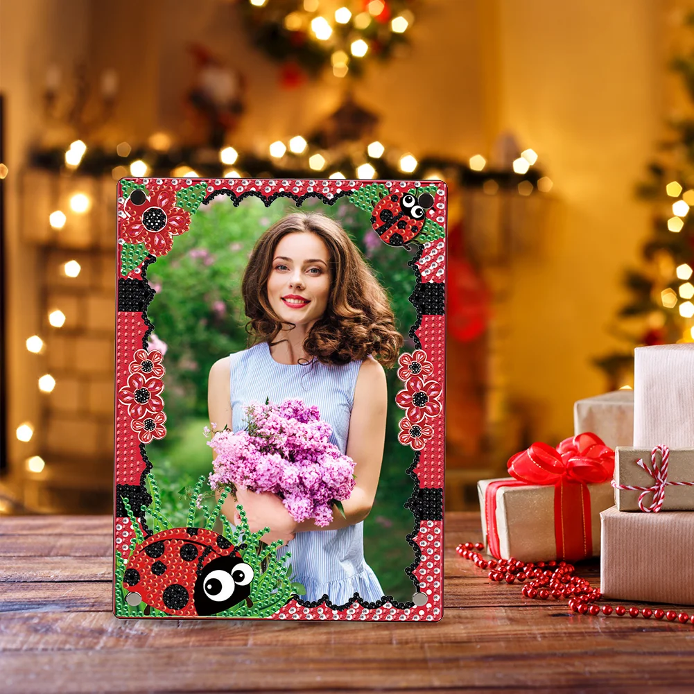 5D DIY Ladybug Floral Special Shape Diamond Painting Photo Frame Home Decor