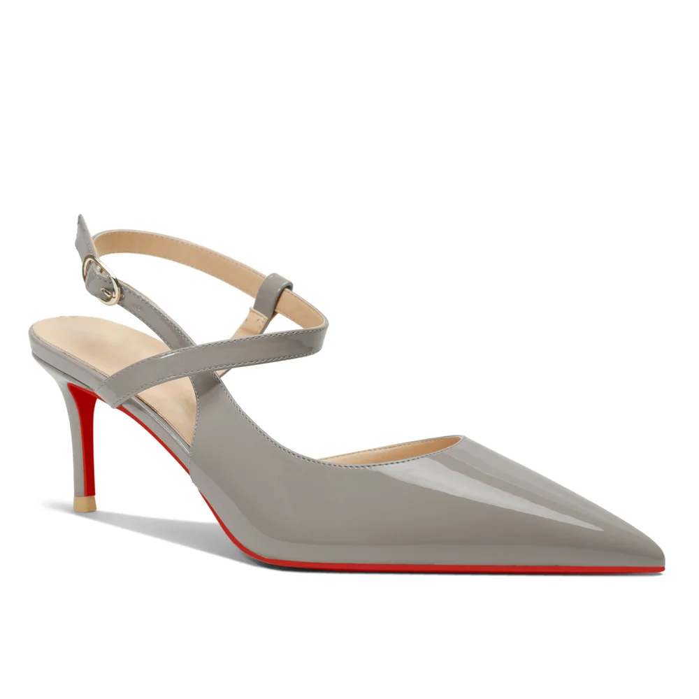 65mm Women Slingback Red Bottom Pumps Ankle Buckle Jenlove Stiletto Mid Heel Close Pointed Toe Dress Red Soles Sandals Shoes-MERUMOTE