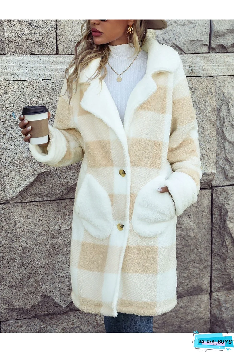 Plaid Button Down Coat with Pockets