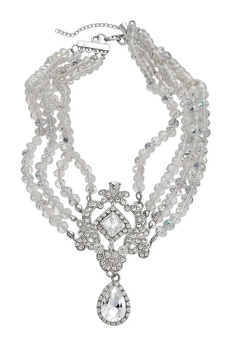 Women's Jewelry Set Multi Layer Glass Bead Necklace & Earrings