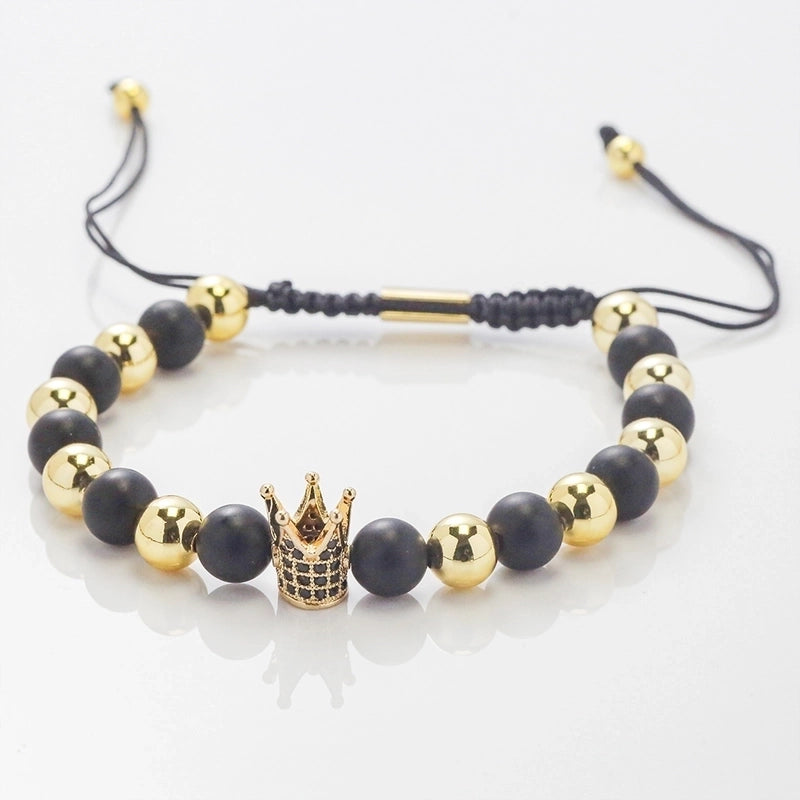 Minimalist Crown Rope Copper Zirconia 18K Gold Plated Beaded Inlay Bracelets