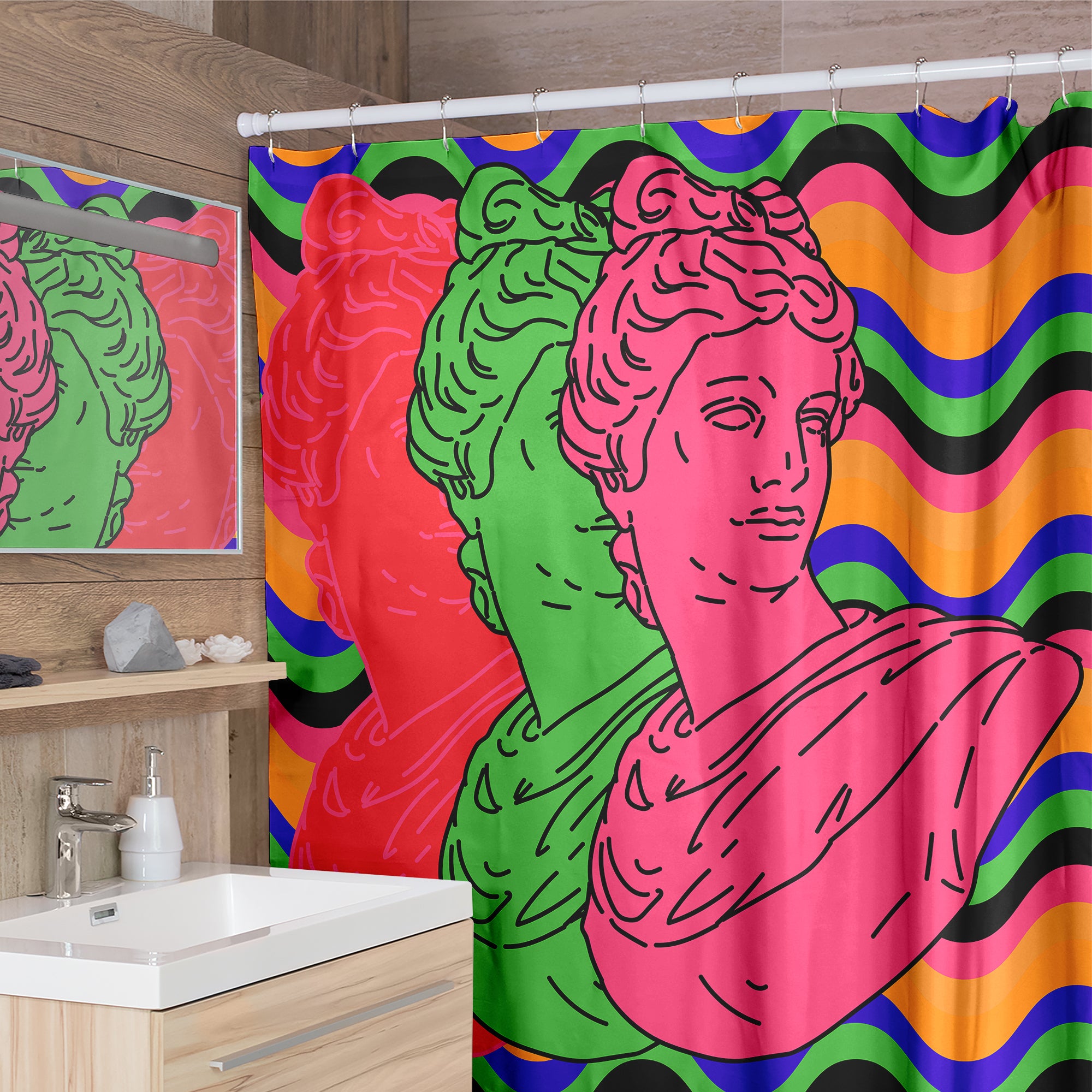 

Vaporwave David - Print Shower Curtain, 180*200cm, 501 Original