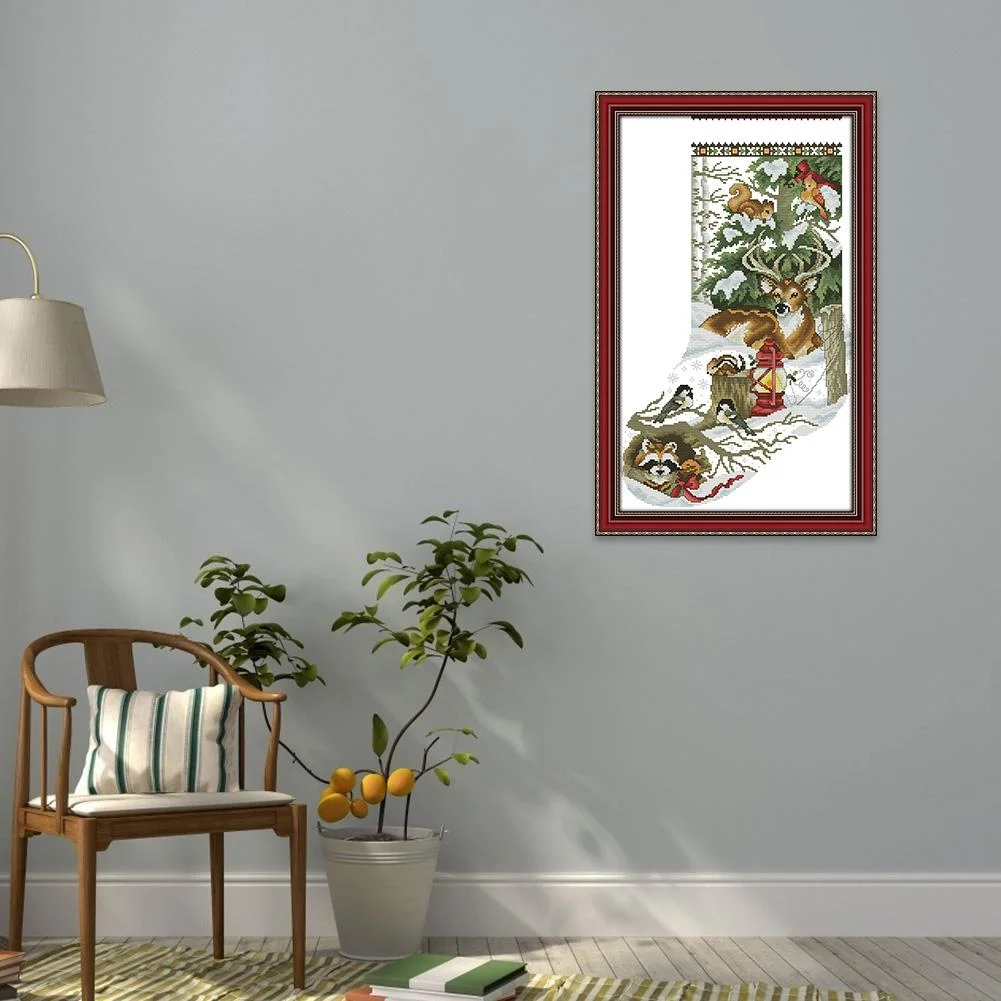 14ct Stamped Cross Stitch - Jungle Xmas Socks (34*53cm)