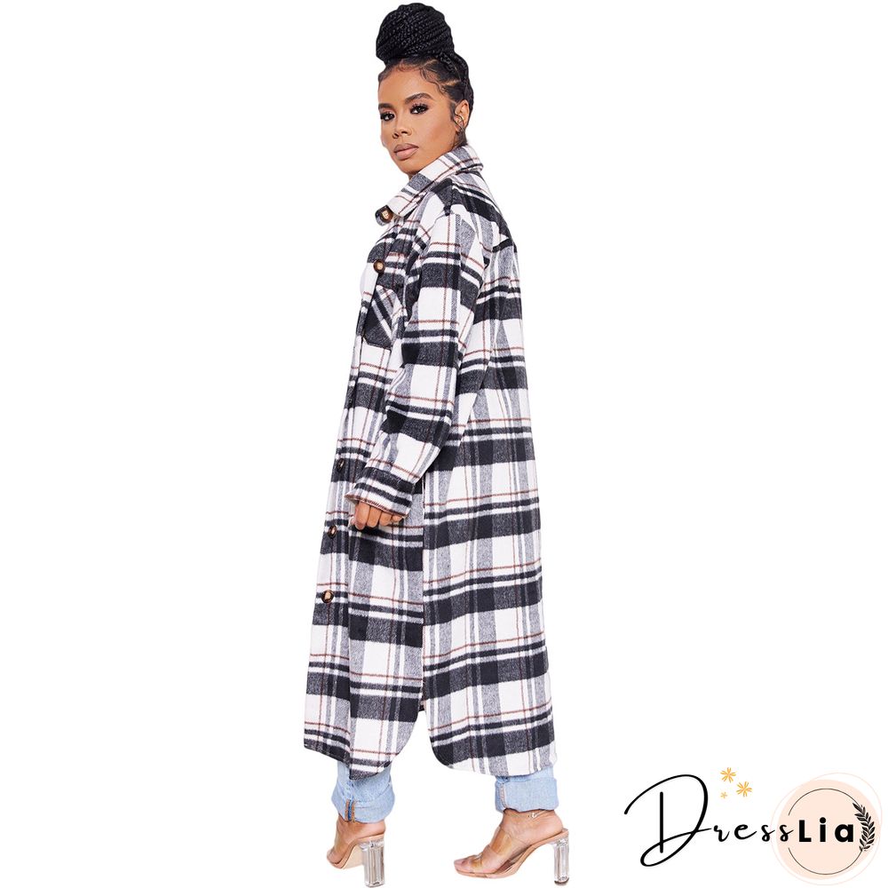 Classic Check Single-breasted Long Woolen Coat